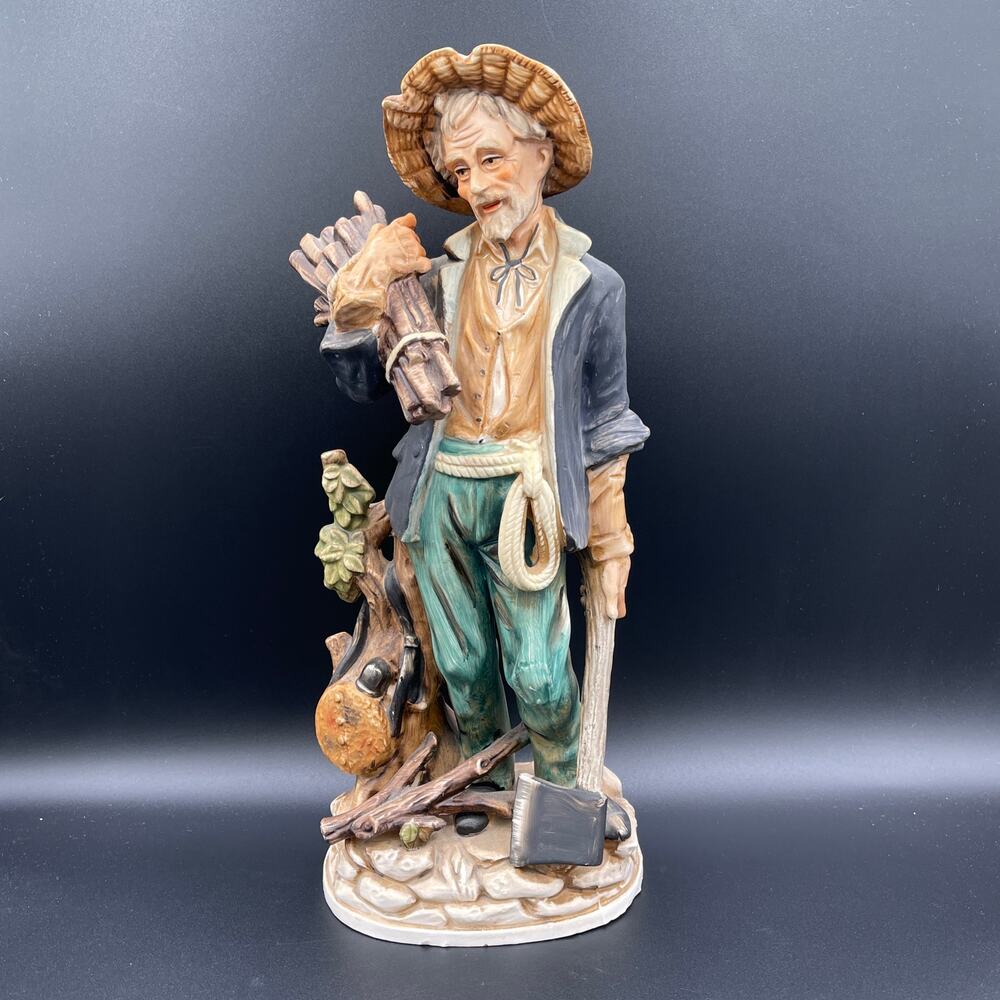 Vintage Norleans Old Farmer Wheat Harvest & Wood Chopping Large Figurine